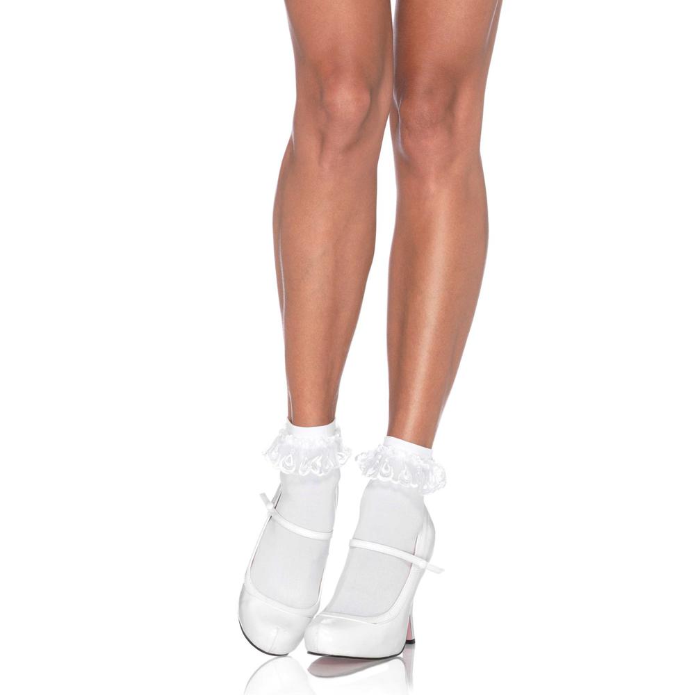 Leg Avenue - Lace Ruffle Knöchelsocken - Weiß